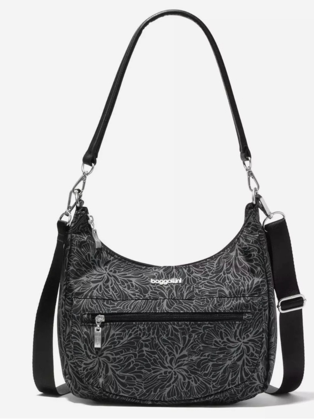 Baggallini True Classic Pocket Half Moon Bag Midnight Blossom Crossbody Shoulder